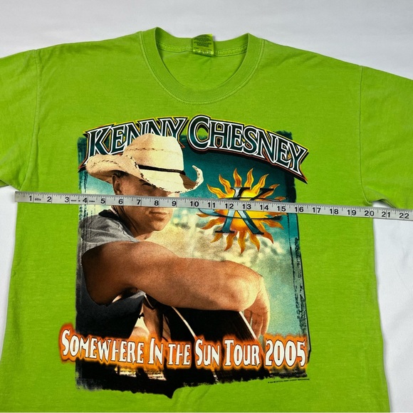 Vtg Kenny Chesney Tour T-Shirt Sz Medium Y2K Double Sided Bright Neon Green A9 - Picture 8 of 9